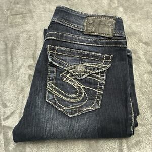 Silver Jeans Co Womens W28/L34 Blue Suki Surplus Bootcut Embroidered Flap Pocket